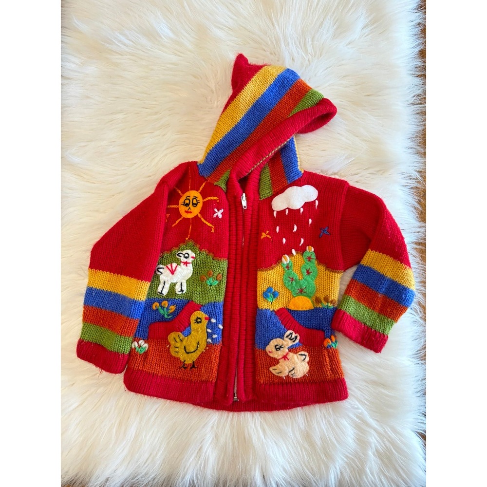 Vintage colorful knit and‎ felt sweater full zip